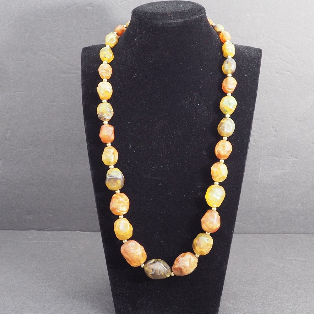 Coro Necklace Nugget Bead Orange Yellow Green Crackle Lucite Statement Vintage